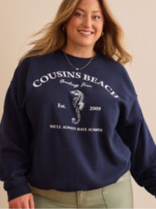 ARULA Tops - Arula Navy Cousins Beach Seahorse Graphic Crewneck Sweatshirt NWT 0X/1X.